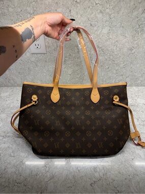 Brown Monogram Tote Bag with Tan Trim